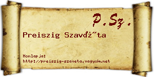 Preiszig Szavéta névjegykártya